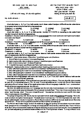 Đề thi thử Tốt nghiệp THPT môn Tiếng Anh - Mã đề 317 - Năm học 2020-2021 - Sở giáo dục và đào tạo Bắc Ninh (Có đáp án)